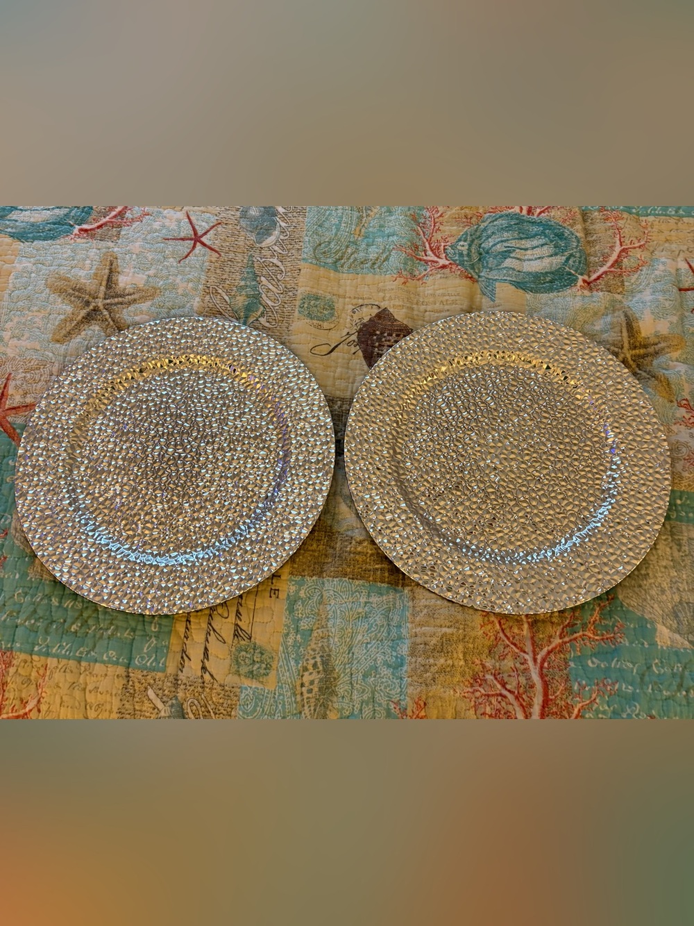 Set of 2 Silver Textured Charger Plates for Elegant Table Settings